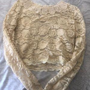 Cream Lace Long Sleeve Crop Top